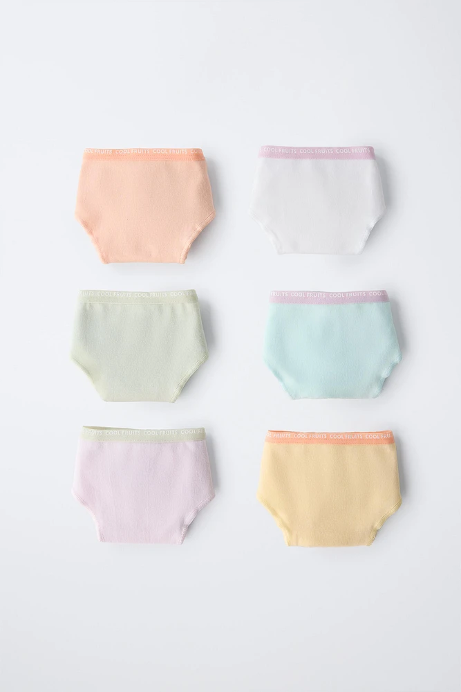 AGES 6-14/ SIX-PACK OF SPARKLY FRUIT PRINT BRIEFS