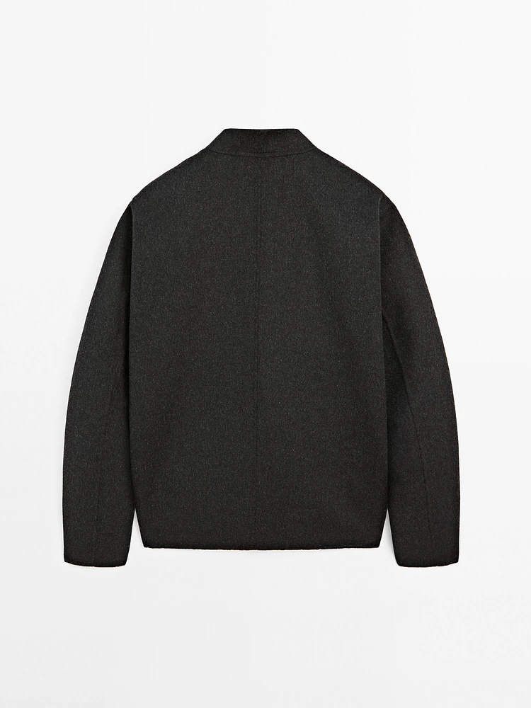 Double-layer wool blend bomber jacket