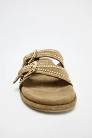 EMBROIDERED SUEDE SLIDE SANDALS