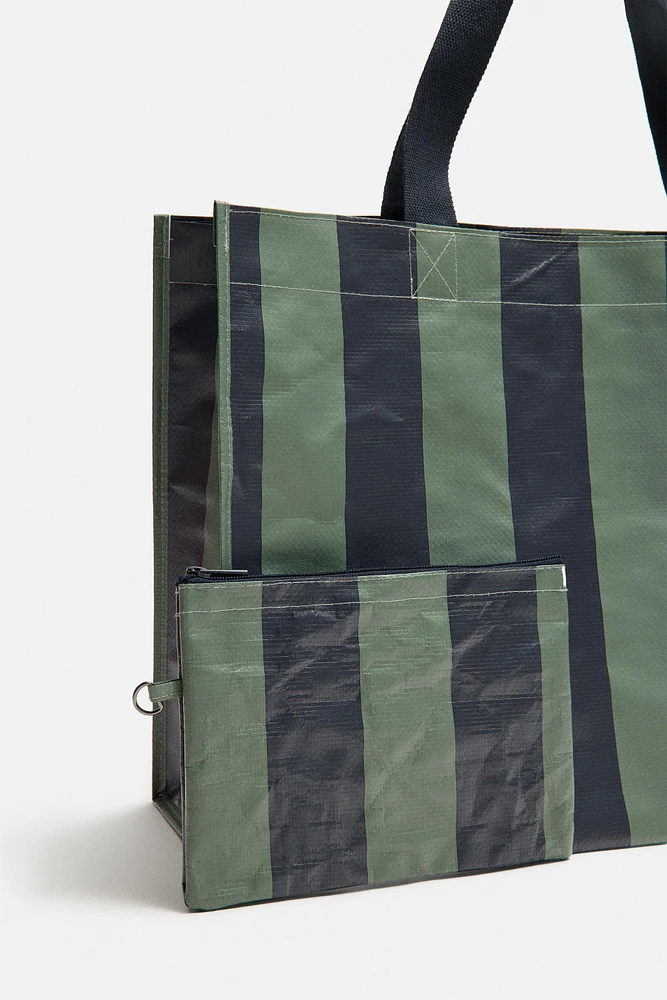 STRIPED SHOPPER BAG WITH POUCH