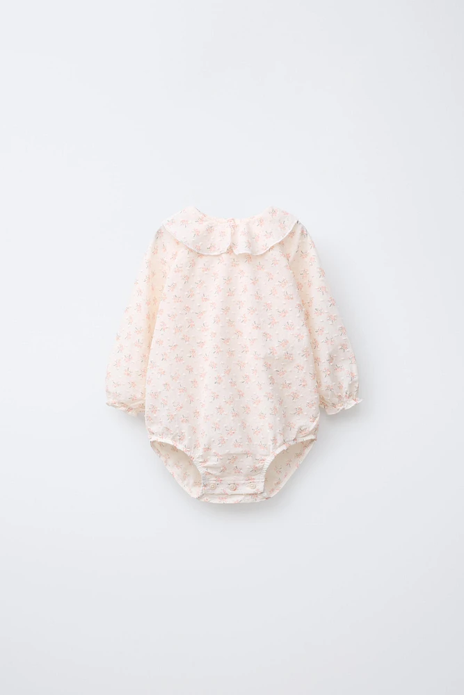FLORAL PRINT DOTTED MESH BODYSUIT