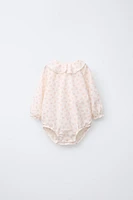 FLORAL PRINT DOTTED MESH BODYSUIT