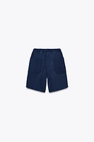 PLEATED DENIM SHORTS X FANGLU LIN
