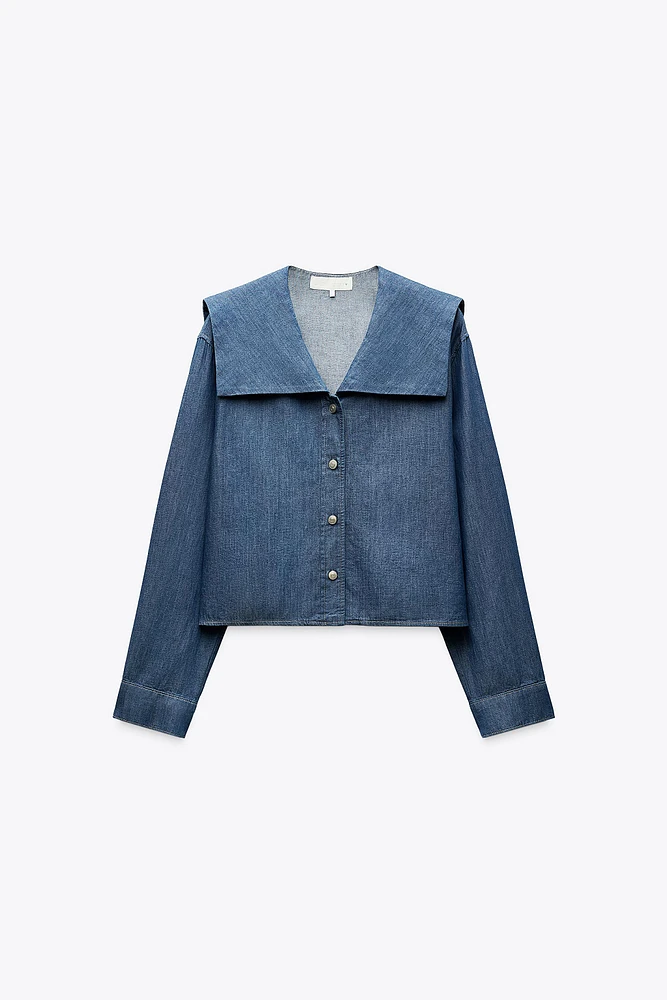 DENIM EFFECT BIB COLLAR SHIRT