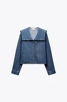 DENIM EFFECT BIB COLLAR SHIRT