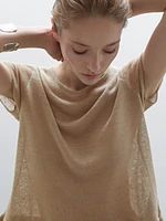 100% linen T-shirt with ruffled hem