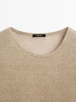 100% linen T-shirt with ruffled hem
