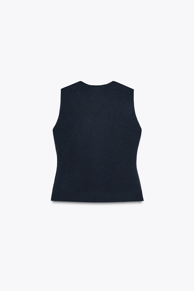 TOP GILET EN MAILLE UNI