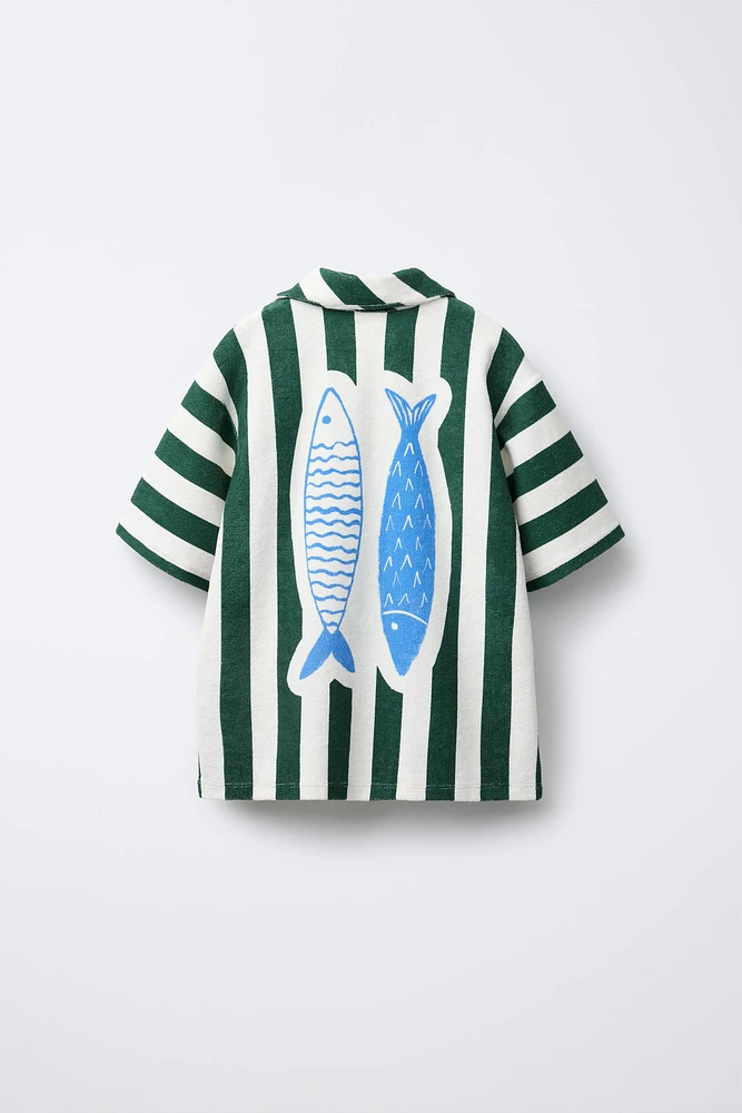 STRIPED TOWEL TEXTURE BOWLING SHIRT