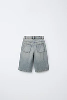 WASHED-EFFECT DENIM LONG SHORTS