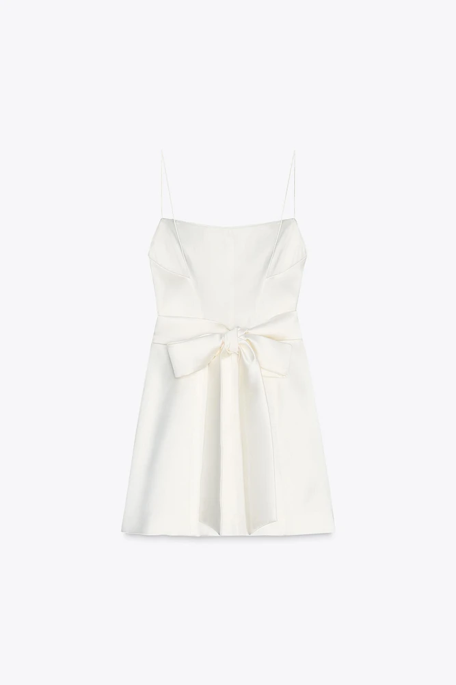 SATIN EFFECT SHORT DRESS WITH BOW DETAIL