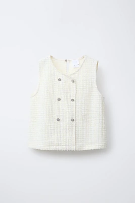 JEWEL BUTTON TEXTURED TANK
