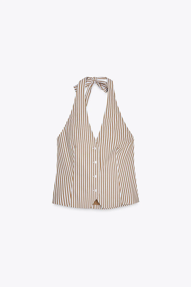 TOP GILET HALTER RAYURES
