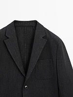 Cotton blend herringbone blazer