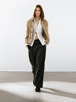 Veste midi avec poches en cuir effet daim