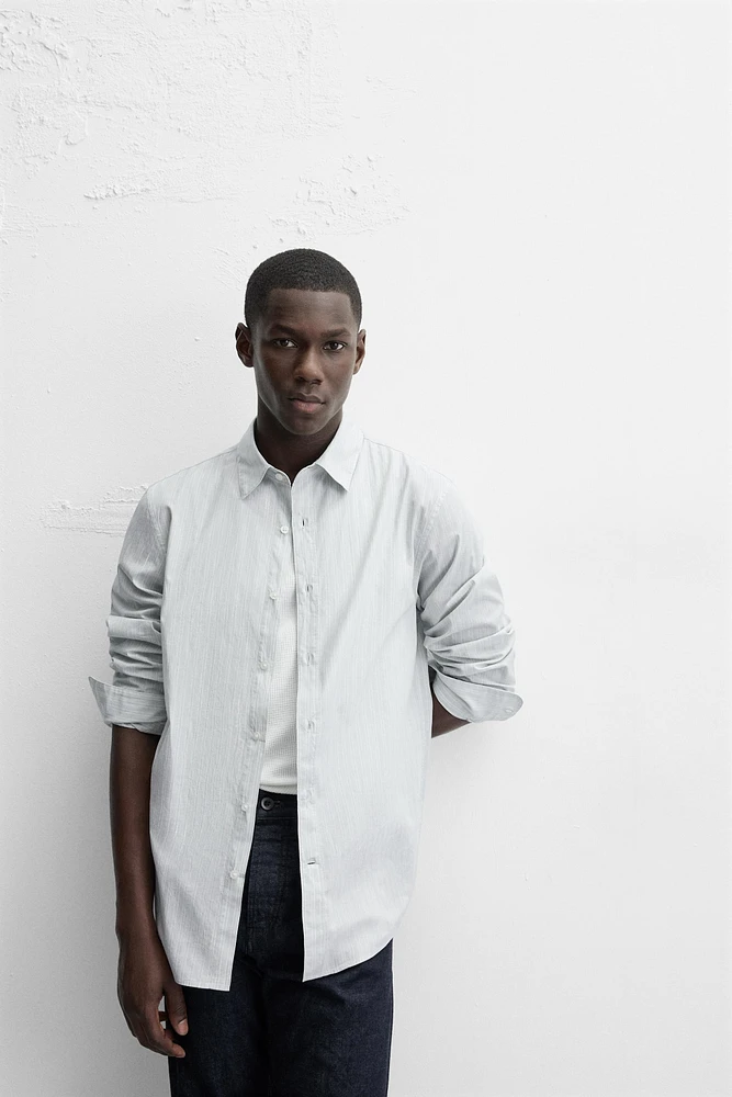 CHEMISE À RAYURES EN COTON ET LIN