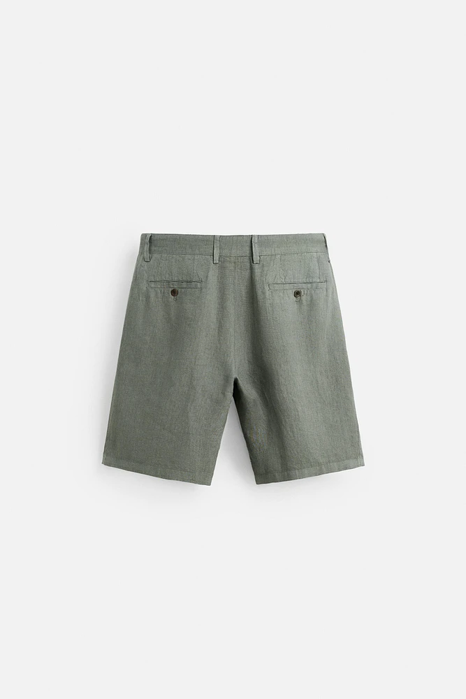 100% LINEN PLEATED SHORTS