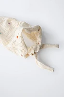 CROCHET SCARF WITH EMBROIDERED FLOWERS