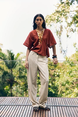 PANTALON DROIT AVEC LIN