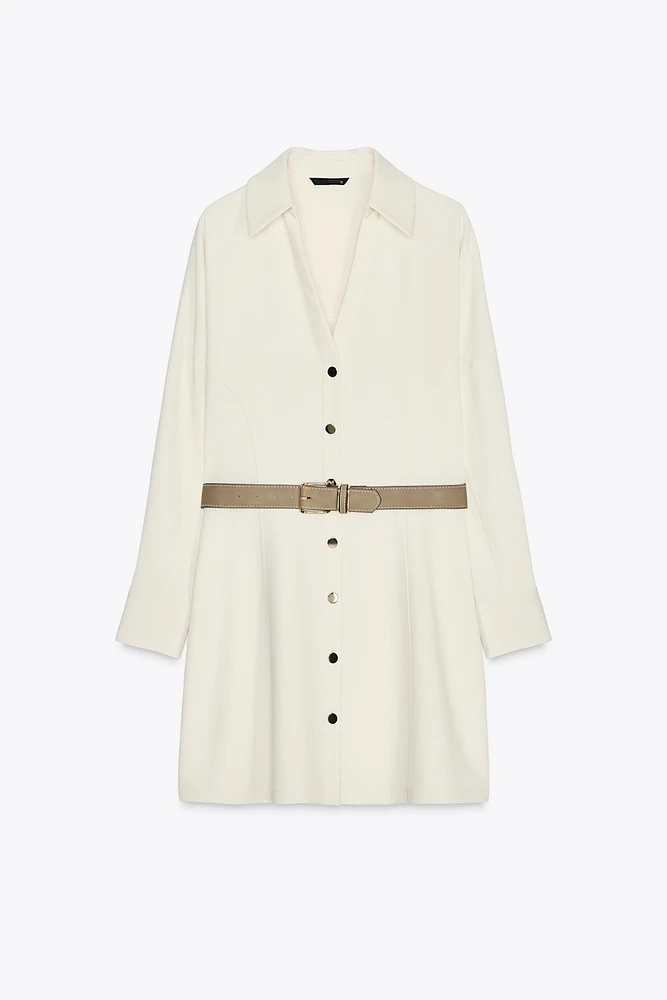 BELTED CREPE MINI DRESS