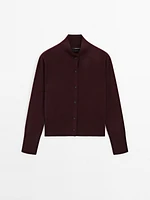 Wool mock turtleneck cardigan