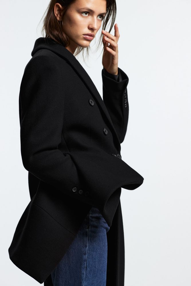 DOUBLE BREASTED WOOL BLEND COAT