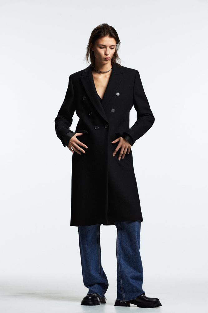 DOUBLE BREASTED WOOL BLEND COAT