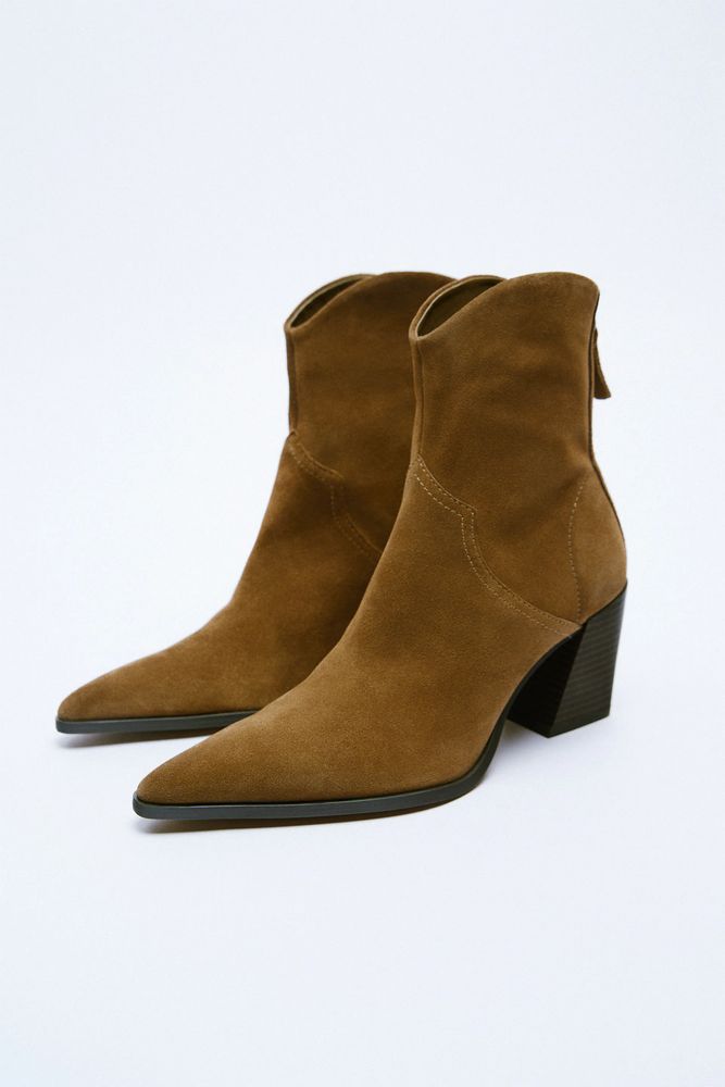 COWBOY SPLIT LEATHER HEELED ANKLE BOOTS