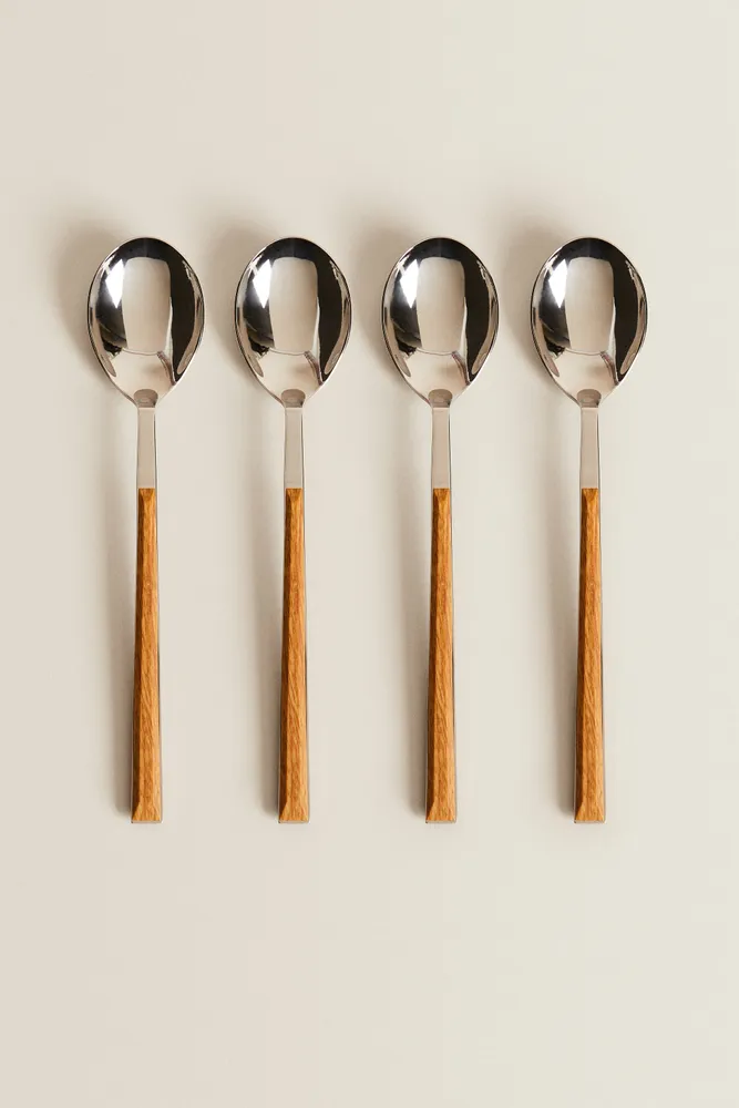 4-SPOON BOX WITH WOOD PATTERN HANDLES