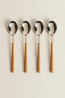 4-SPOON BOX WITH WOOD PATTERN HANDLES