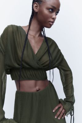 Zara PLEATED CROPPED TOP | Metropolis at Metrotown
