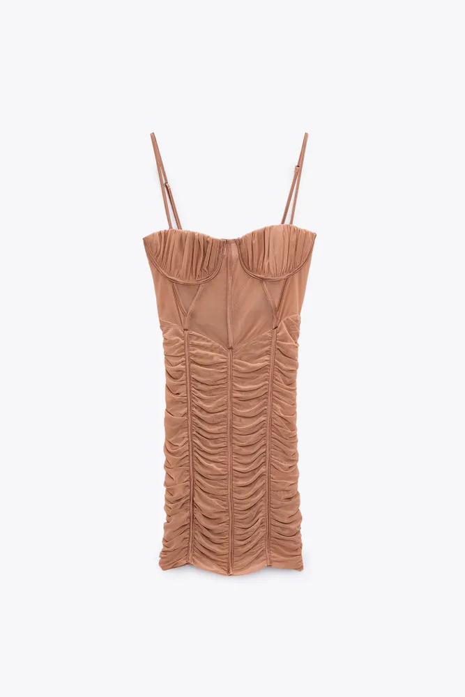 RUCHED TULLE CORSET DRESS