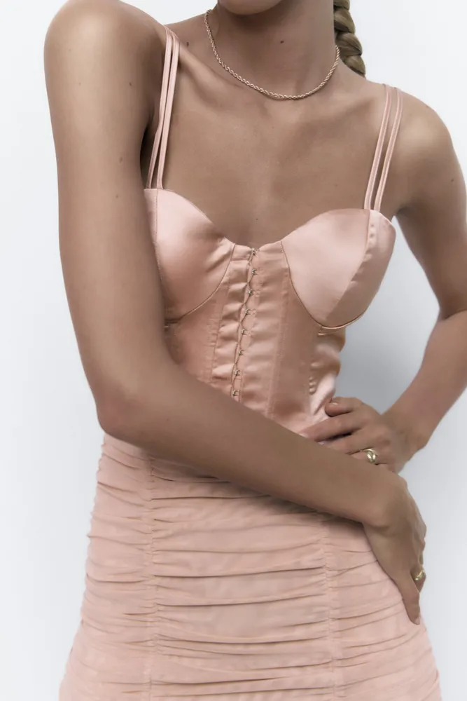 RUCHED TULLE CORSET DRESS