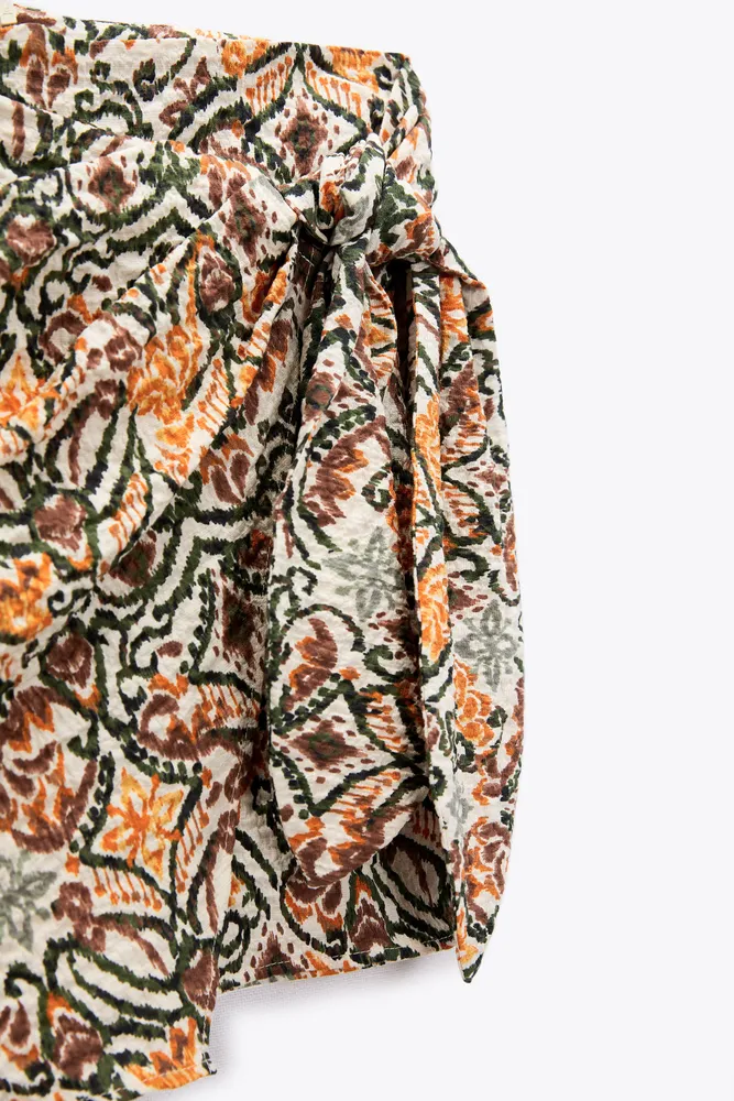 Zara PRINTED SKIRT WITH KNOT