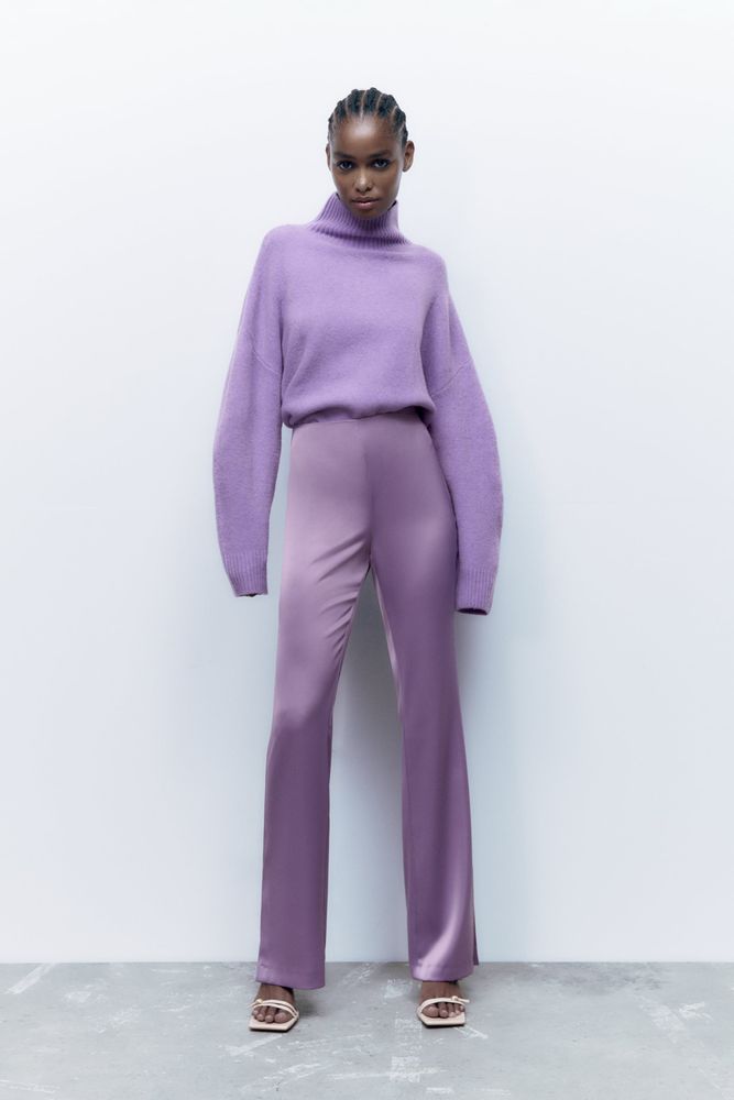 Zara FLARED SATIN EFFECT PANTS | Metropolis at Metrotown