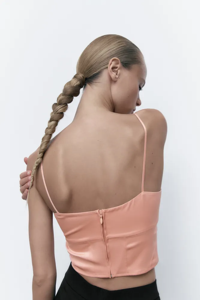 Zara baby pink cropped corset top. Tie up back.