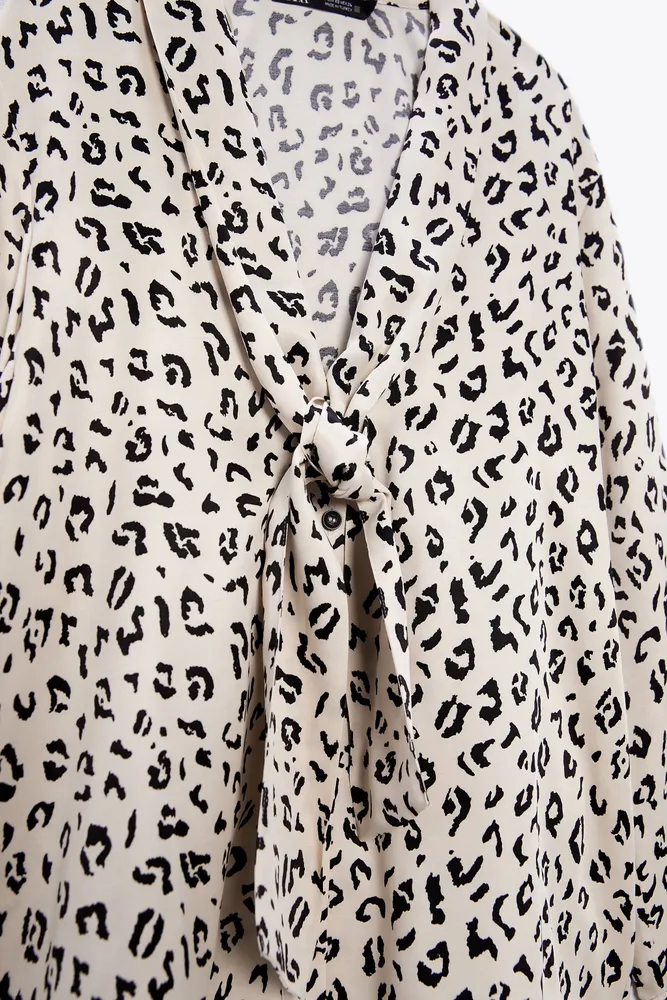 Zara SATIN EFFECT ANIMAL PRINT BLOUSE