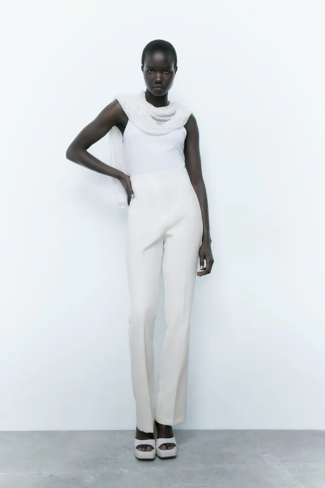 Zara High Waist Pants - Oyster White in 2023  High waisted pants, Clothes  design, High waisted