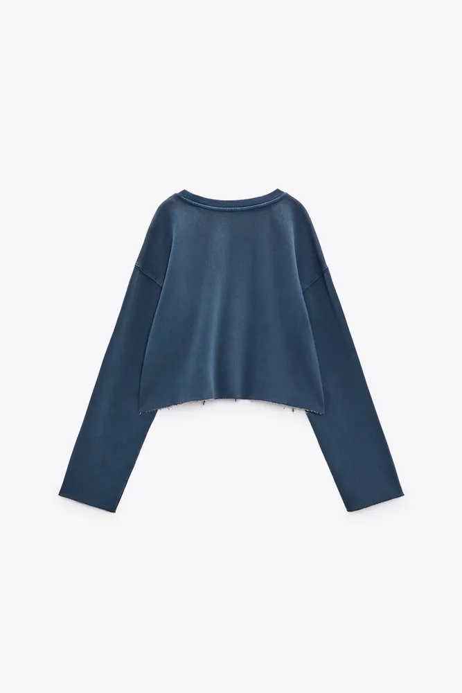 Zara Cropped Sweatshirt Top Small Drawstring Limitless Contour Collection  Blue S