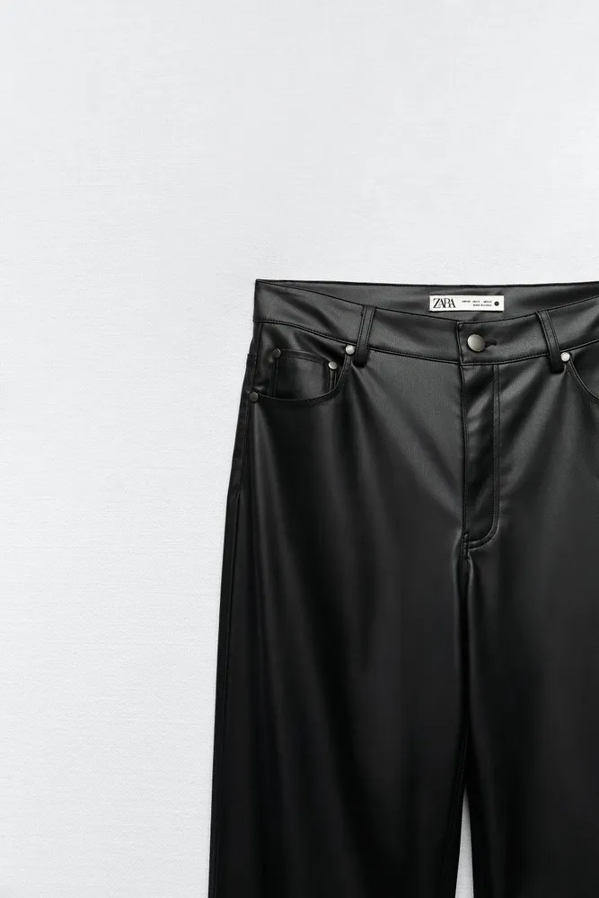 ZARA Blogger Favorite Black Faux Leather Straight Leg Pants Large - $44 -  From Four