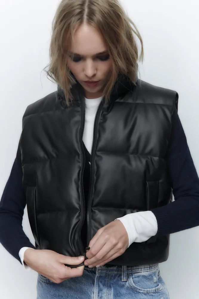 FAUX LEATHER PUFFER VEST