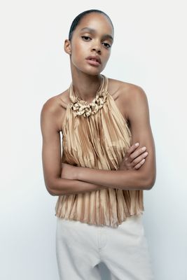 Zara HALTER TOP WITH CHAIN LINKS | Metropolis at Metrotown