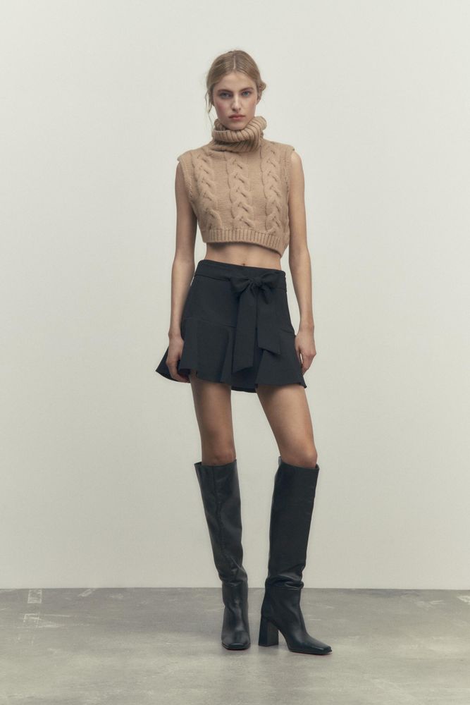 zara bow trim skort