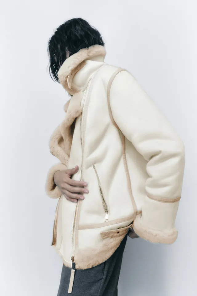 faux suede double faced long jacket zara