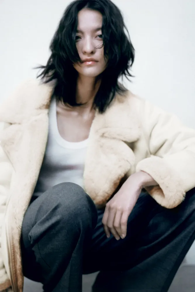 faux suede double faced long jacket zara
