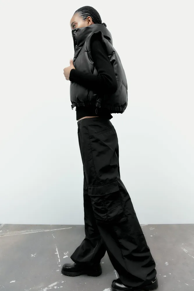 FAUX LEATHER PUFFER VEST