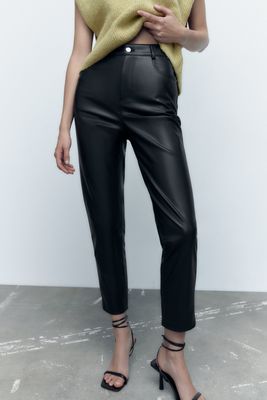 Zara FAUX LEATHER HIGH RISE MOM FIT PANTS | Metropolis at Metrotown