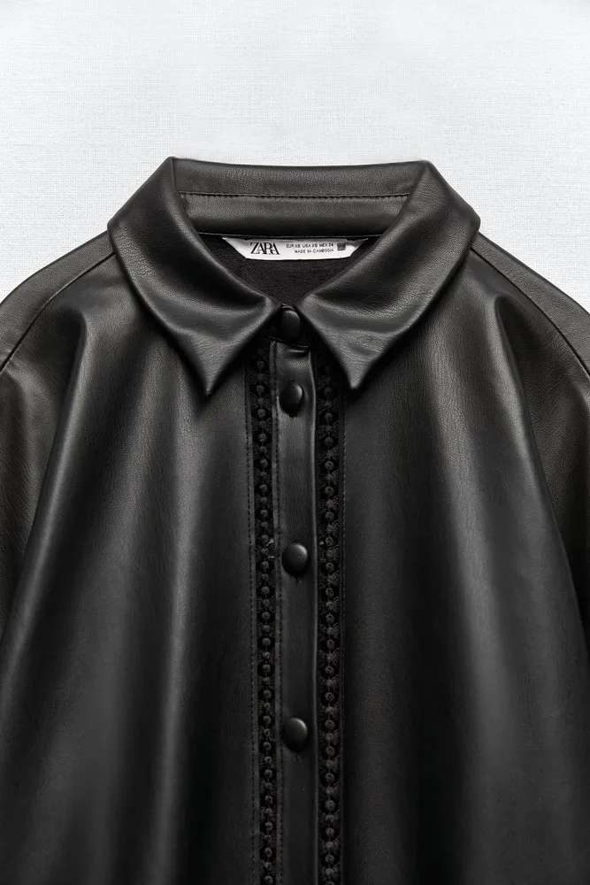FAUX LEATHER OVERSHIRT WITH LACE INSERTS