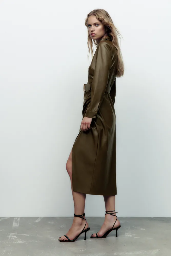 BELTED FAUX LEATHER DRESS