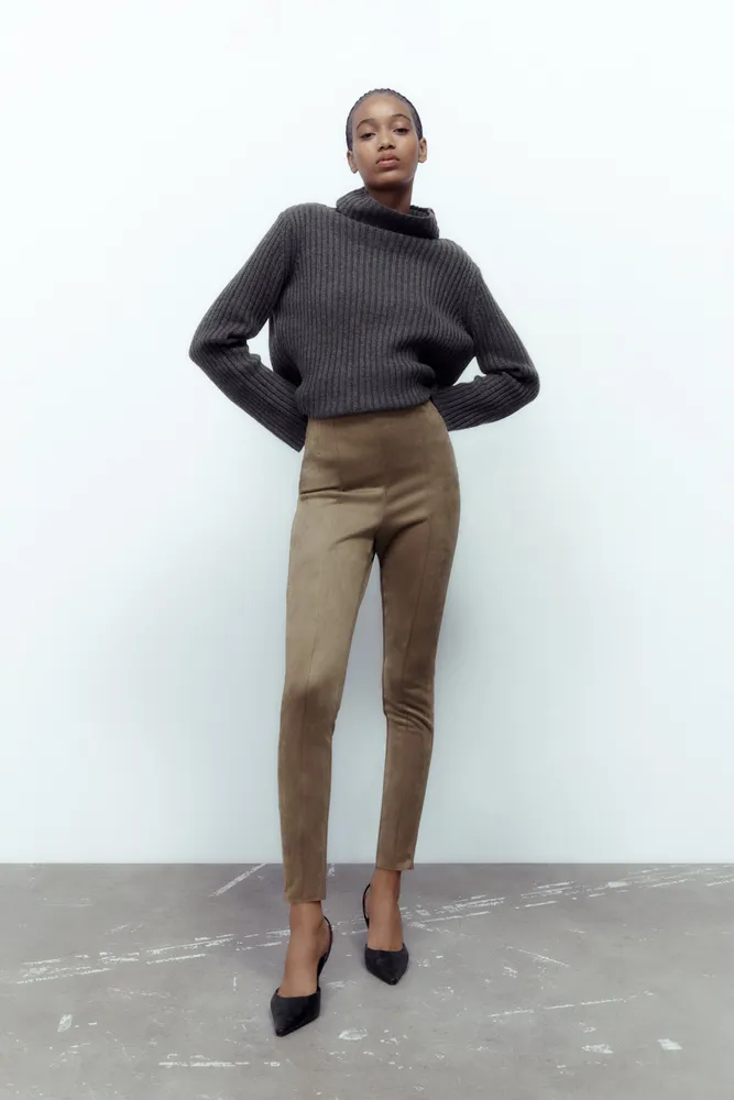 Zara, Pants & Jumpsuits, Zara New Faux Suede Leggings Beige